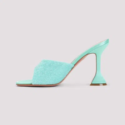 Amina Muaddi Satin Open-toe Sandals With Crystal Embellishments In Blue