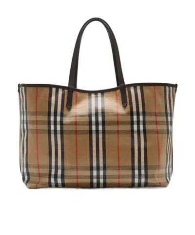 Burberry Medium Tote Bag Highlands Rectangular Check In Brown