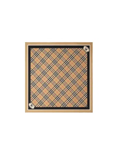 Burberry Medium Check Ekd Stamp Square Silk Twill Scarf In Sand-colored