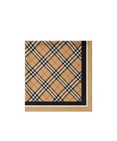 Burberry Medium Check Ekd Stamp Square Silk Twill Scarf In Sand-colored