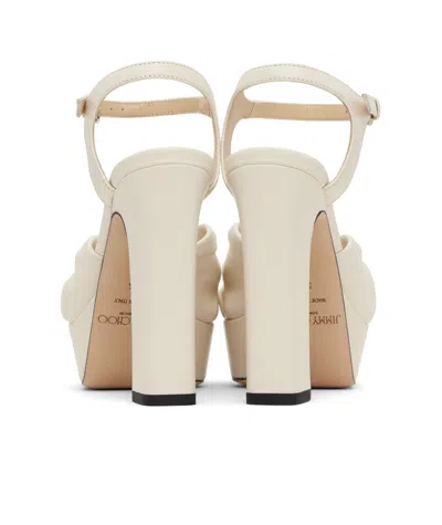 Jimmy Choo Heloise 120 Bow-embellished Lizard-effect Leather Platform Sandals In Latte