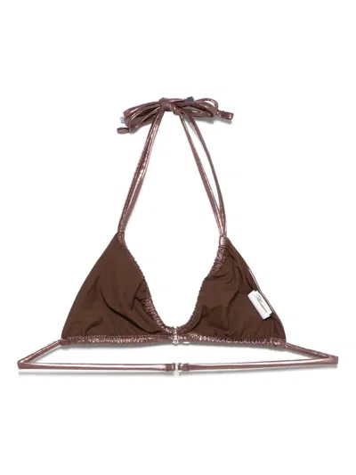 Blumarine Rose Laminated Bikini Top In Brown