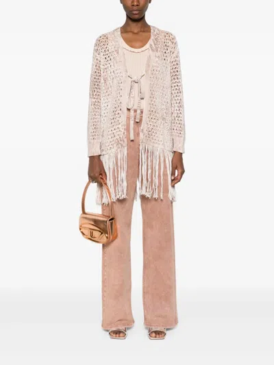 Blumarine Open-knit Cardigan In Neutrals