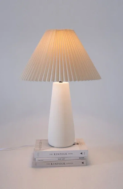Brightech Gwen 25' Led Modern Table Lamp With Cream Pleated Fabric Shade And Weighted Base In Cream