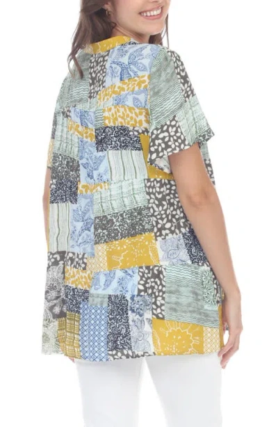 Rain And Rose Short Sleeve Patchwork Top In Multi