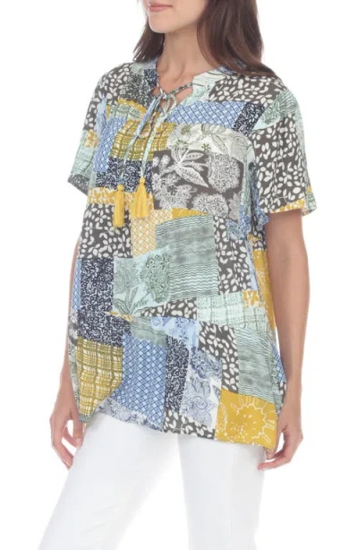 Rain And Rose Short Sleeve Patchwork Top In Multi