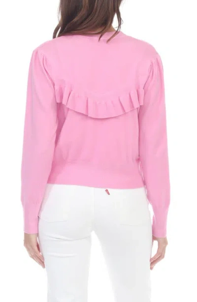 Rain And Rose Ruffle Front Cardigan In Pink