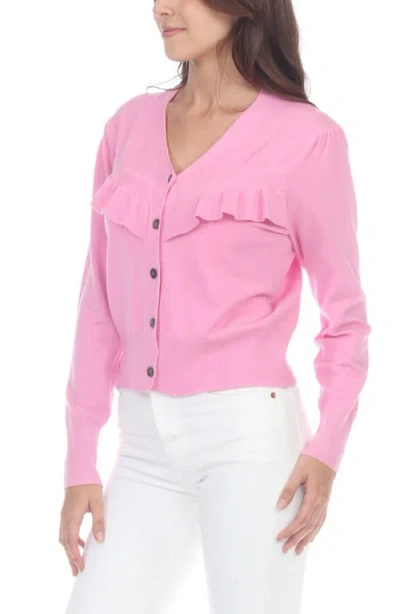 Rain And Rose Ruffle Front Cardigan In Pink