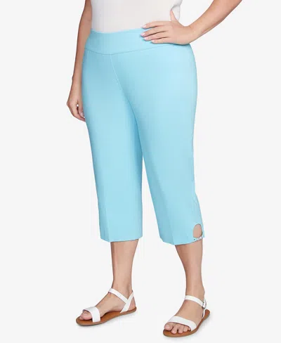 Hearts Of Palm Plus Size Solid Pull On Capri Pants In Blue