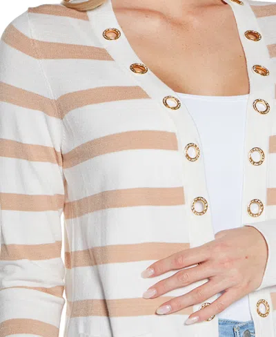 Belldini Women's Rhinestone Grommet Striped Open-front Cardigan Sweater In Multi