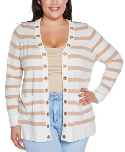 Belldini Women's Rhinestone Grommet Striped Open-front Cardigan Sweater In Multi