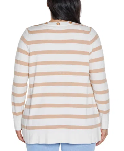 Belldini Women's Rhinestone Grommet Striped Open-front Cardigan Sweater In Multi