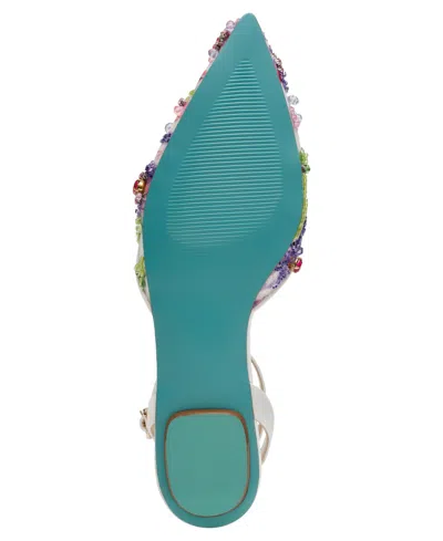 Betsey Johnson Garbo Jeweled Flats Women's Ivory Multi Ankle Strap Gal2057 In Multi