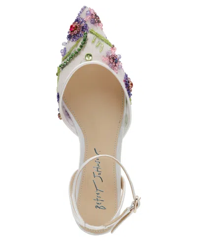 Betsey Johnson Garbo Jeweled Flats Women's Ivory Multi Ankle Strap Gal2057 In Multi