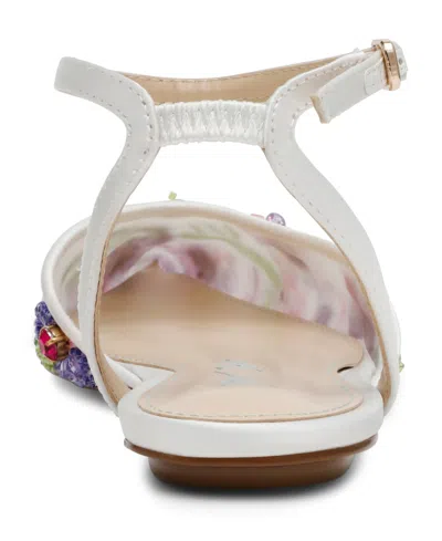 Betsey Johnson Garbo Jeweled Flats Women's Ivory Multi Ankle Strap Gal2057 In Multi