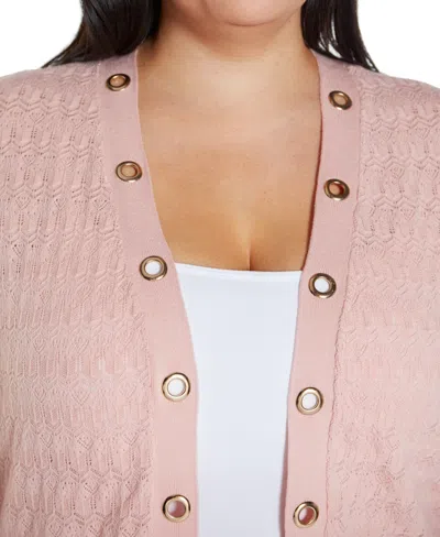 Belldini Women's Pointelle And Grommet Open Cardigan Sweater In Multi