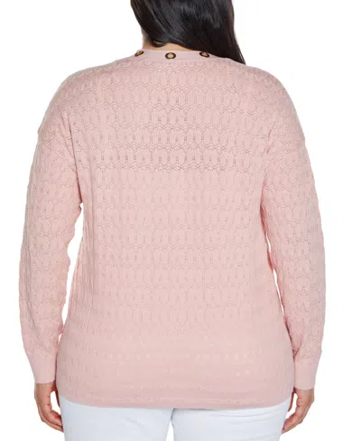 Belldini Women's Pointelle And Grommet Open Cardigan Sweater In Multi