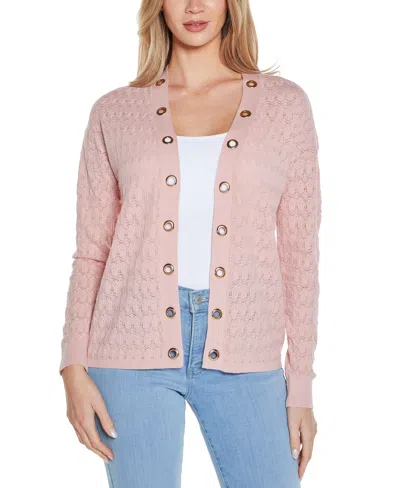 Belldini Women's Pointelle And Grommet Open Cardigan Sweater In Multi