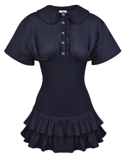 My Mum Made It Collar Fitted Frill Dress In Navy
