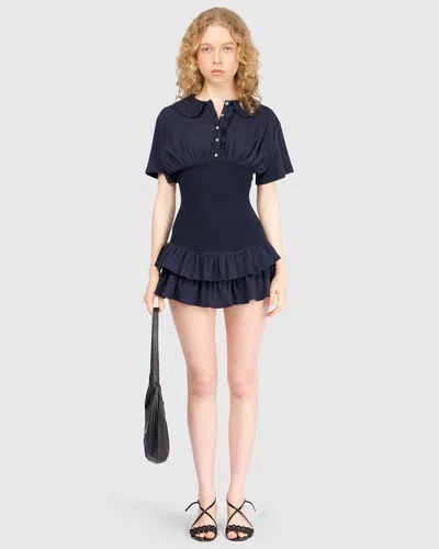 My Mum Made It Collar Fitted Frill Dress In Navy