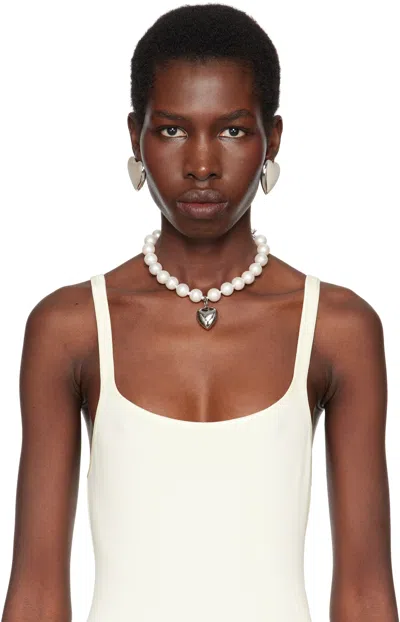 D'heygere Ssense Exclusive Bridal Capsule Faux-pearl Necklace In White Pearl/silver