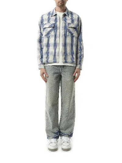 Represent Blue Shirt With Classic Collar And All-over Check Motif In Mid Blue