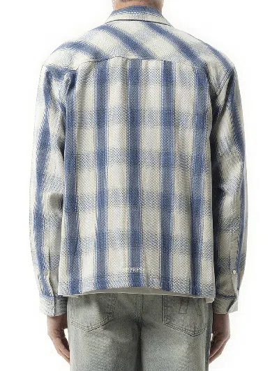 Represent Blue Shirt With Classic Collar And All-over Check Motif In Mid Blue