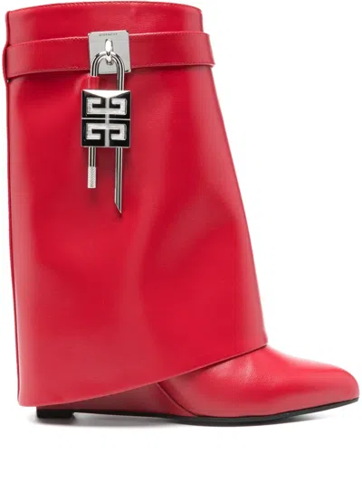 Givenchy Shark Lock Buckles Ankle Boots In Leather In Red