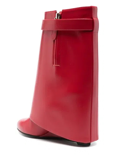 Givenchy Shark Lock Buckles Ankle Boots In Leather In Red