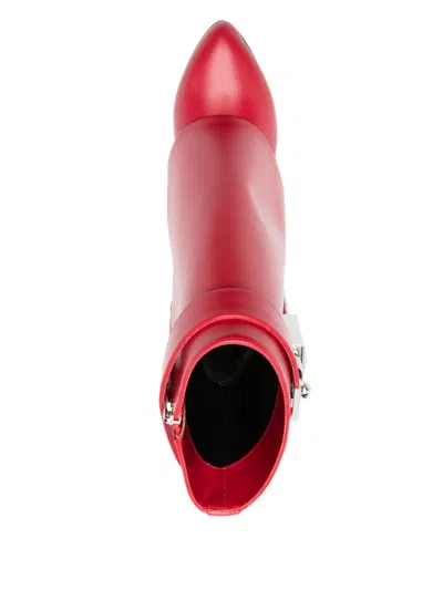 Givenchy Shark Lock Buckles Ankle Boots In Leather In Red