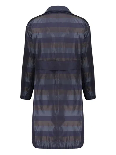 Moorer Striped Trench Coat In Blue