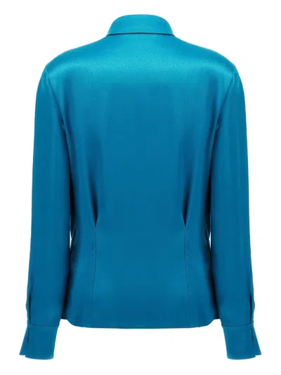 Alberta Ferretti Draped Collared Shirt With Cuff Detail In Blue