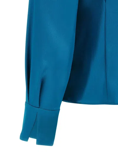 Alberta Ferretti Draped Collared Shirt With Cuff Detail In Blue