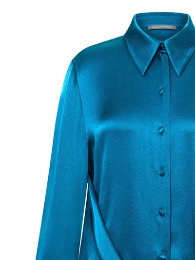 Alberta Ferretti Draped Collared Shirt With Cuff Detail In Blue