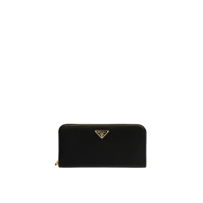 Prada Triangle Logo Saffiano Leather Zip-around Wallet In Black