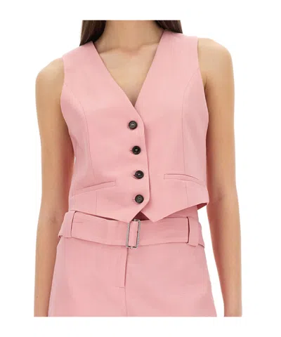 Msgm Waist Belted Cropped Vest V-neckline In Pink