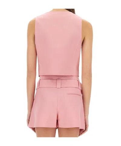 Msgm Waist Belted Cropped Vest V-neckline In Pink