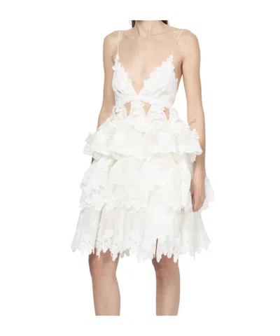 Zimmermann Crush Tiered Lace Mini Dress In White