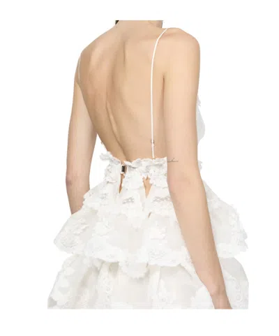 Zimmermann Crush Tiered Lace Mini Dress In White