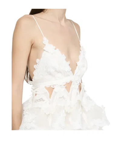 Zimmermann Crush Tiered Lace Mini Dress In White