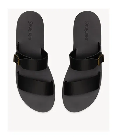 Saint Laurent Ios Slides In Smooth Leather In Black