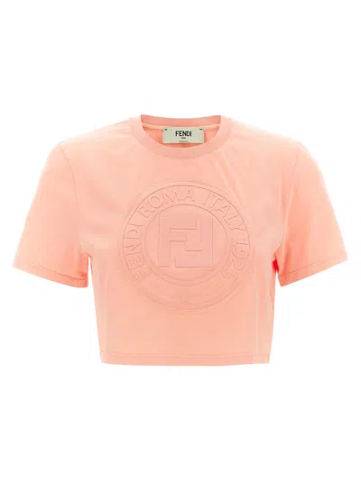 Fendi Women Pink T-shirt With Cropped Design And Raised Logo On The Front In Cotton Woman