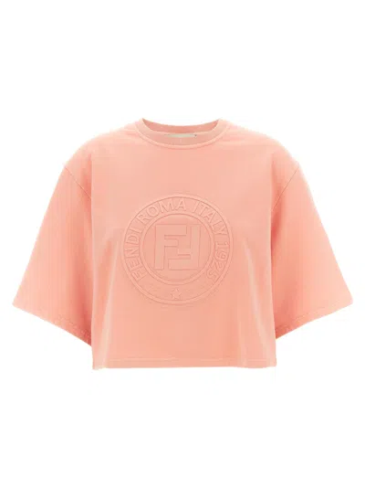 Fendi Women Pink T-shirt With Cropped Design And Raised Logo On The Front In Cotton Woman