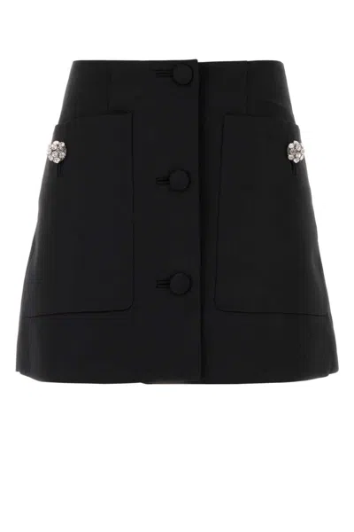 Prada Wool Mini Skirt With Oversized Pockets And Embellished Accents In Black