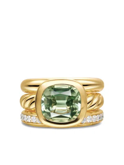 David Yurman 18k Yellow Gold Dy Mercer® Four Row Diamond And Prasiolite Ring In Gold