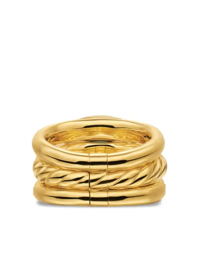 David Yurman 18k Yellow Gold Dy Mercer® Four Row Diamond And Prasiolite Ring In Gold