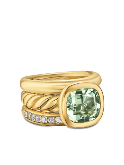 David Yurman 18k Yellow Gold Dy Mercer® Four Row Diamond And Prasiolite Ring In Gold