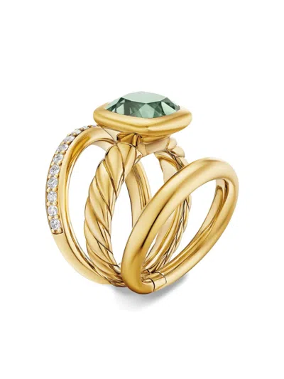 David Yurman 18k Yellow Gold Dy Mercer® Four Row Diamond And Prasiolite Ring In Gold