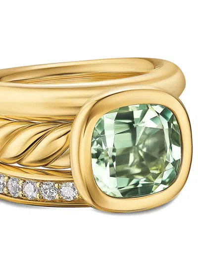 David Yurman 18k Yellow Gold Dy Mercer® Four Row Diamond And Prasiolite Ring In Gold