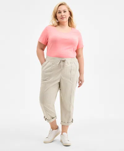 Style & Co Plus Size D-ring Cuffed Capri Pants, Exclusively At Macy's In Pink